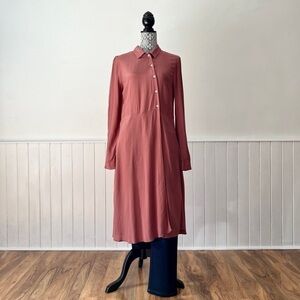 Zara Trafaluc Brick Asymmetric Button Down Shirt Dress Tunic Duster Size M